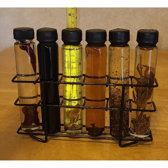 Oil Infused Glass Bottles 6 Unopened Decorative Shonfeld's 6" With metal Holder - Picture 6 of 8